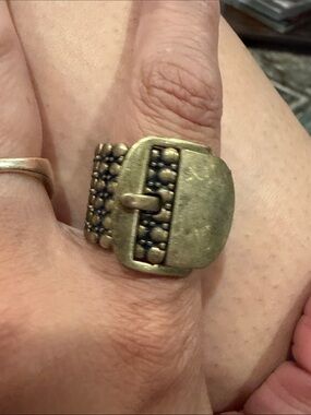 Source Unknown Antique Brass-Tone Buckle Ring with Stud Detail
